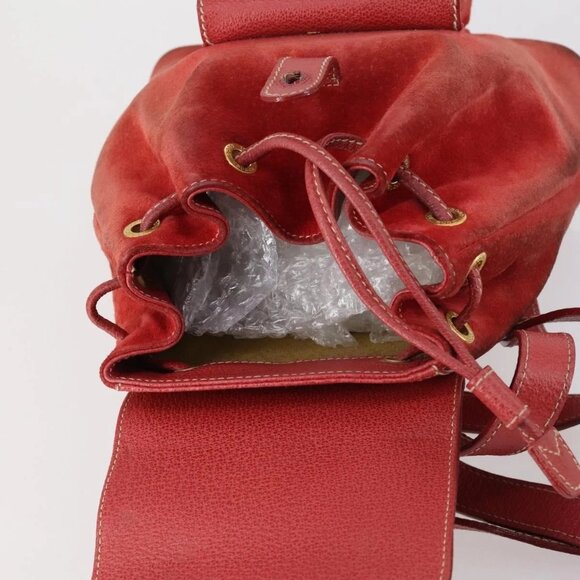 GUCCI Bamboo Backpack Suede Red Gold Auth - Picture 9 of 16